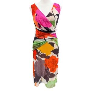 Anthropologie Y2K Weston Bodycon Faux Wrap Dress Medium Bright Floral V Neck
